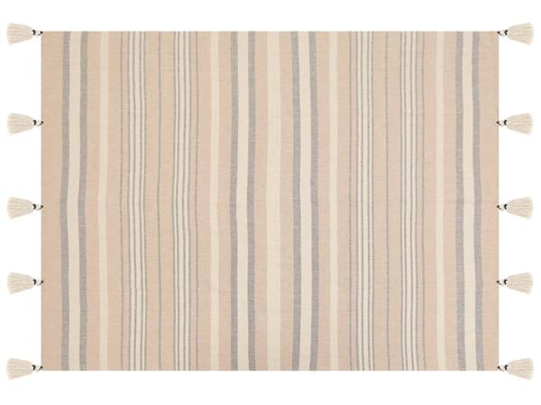 Pledd Beige Bomull 130 x 170 cm Stripete mønster Tilbehør med dekorative dusker Håndlaget