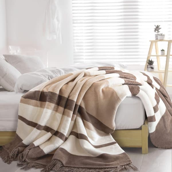 Striber bomuldstæppe 150x200 beige