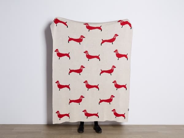 Torkkupeitto beige punainen 130 x 170 cm puuvilla koirakuvio konepestävä lasten moderni