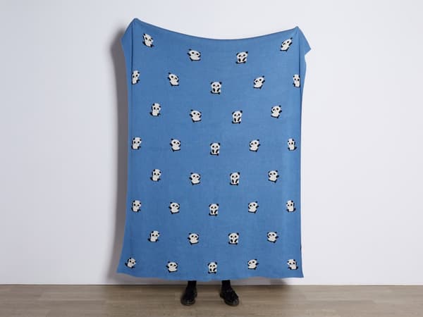 Torkkupeitto sininen 130 x 170 cm puuvilla pandakuvio konepestävä lasten moderni