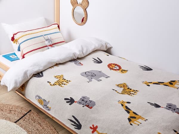 Torkkupeitto monivärinen 130 x 170 cm puuvilla eläinkuvio konepestävä lasten moderni