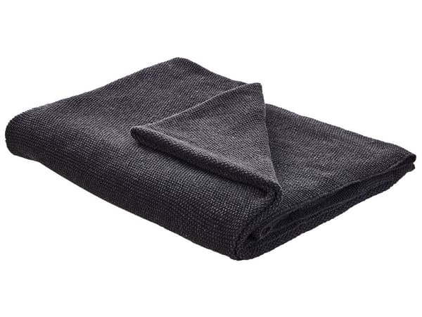 Pledd Mørkegrå Bomull 130 x 180 cm Ensfarget Dekorative sømmer Moderne stil Sengeteppe