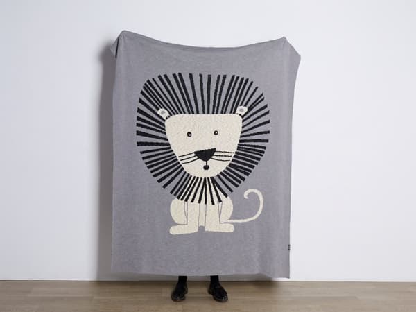 Pledd Grå Bomull 130 x 170 cm Løvemotiv Moderne design Sengeteppe Barnepledd Barnerom Soverom