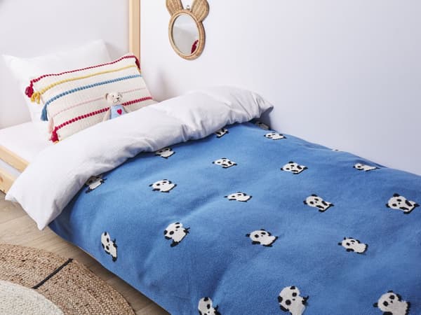 Pledd Blå Bomull 130 x 170 cm Pandamotiv Moderne design Sengeteppe Barnepledd Barnerom Soverom