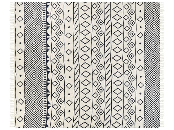 Plaid Beige Marineblå Bomuld 220 x 240 cm Blød Hyggetæppe til Sofa Moderne Strikmønster Varm Bomuldstæppe Design Skandinavisk Senge Plaid