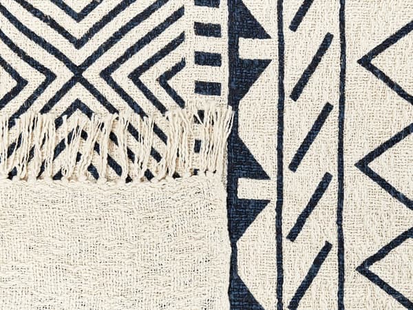 Plaid Beige Marineblå Bomuld 220 x 240 cm Blød Hyggetæppe til Sofa Moderne Strikmønster Varm Bomuldstæppe Design Skandinavisk Senge Plaid