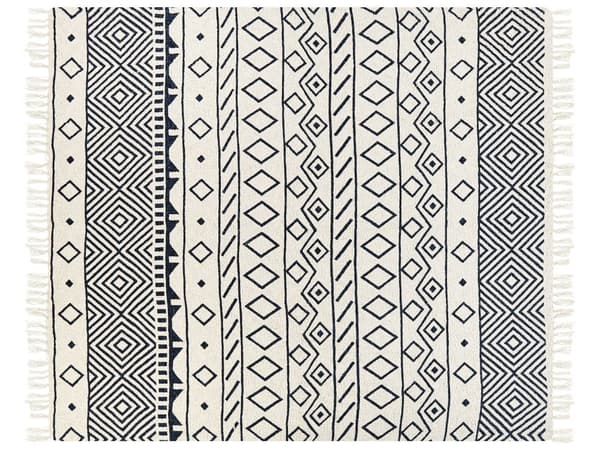 Plaid Beige Marineblå Bomuld 200 x 220 cm Blød Hyggetæppe til Sofa Moderne Strikmønster Varm Bomuldstæppe Design Skandinavisk Senge Plaid