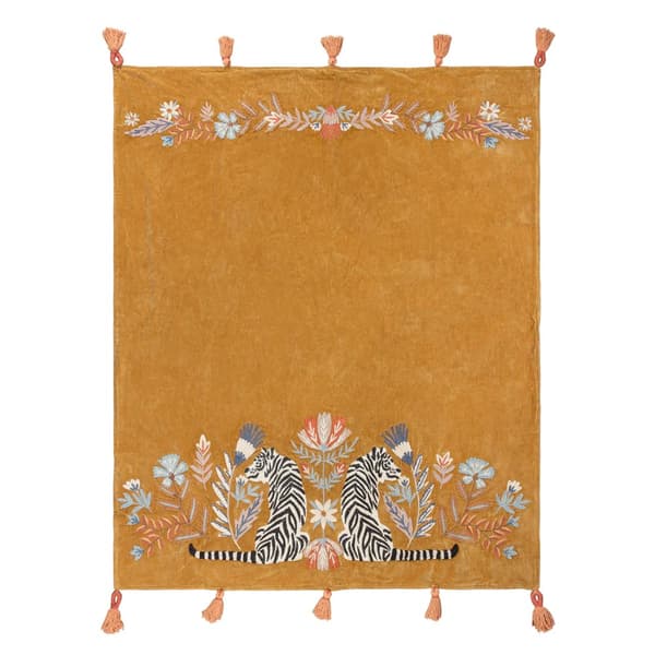 Wylder Tropics Tassel White Tiger Embroidered Throw Gold 150cm x 125cm