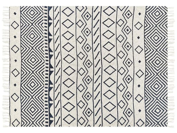 Filt Beige och marinblå bomull Geometriskt mönster 150 x 200 cm Sängfilt Traditionell Vardagsrum Sovrum