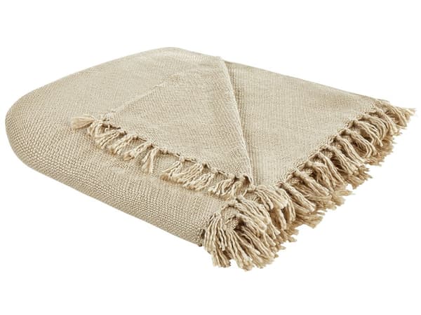 Torkkupeitto beige 220 x 240 cm käsin kudottu hapsut perinteinen tyyli
