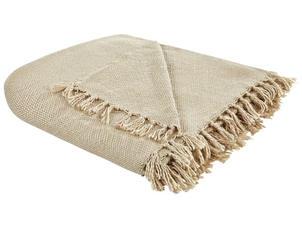 Filt Beige Akryl 200 x 220 cm Handvävd med Tofsar Modern Pläd Vardagsrum Sovrum