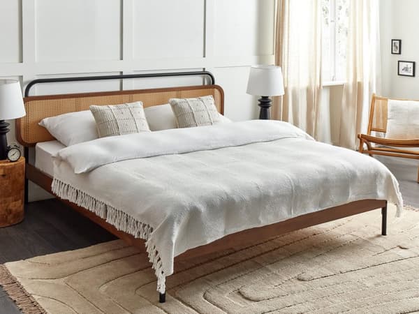 Filt Off-white Akryl 150 x 200 cm Handvävd med Tofsar Modern Pläd Vardagsrum Sovrum