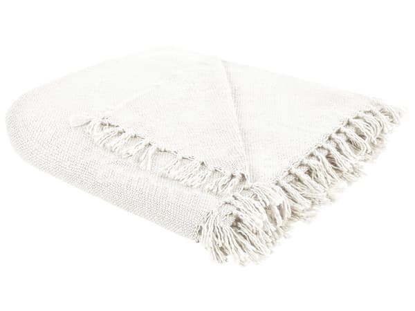 Filt Off-white Akryl 150 x 200 cm Handvävd med Tofsar Modern Pläd Vardagsrum Sovrum