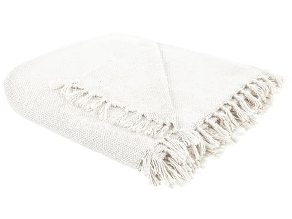 Filt Beige Akryl 200 x 220 cm Handvävd med Tofsar Modern Pläd Vardagsrum Sovrum