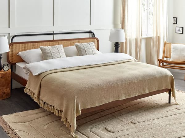 Pledd Beige 220 x 240 cm Håndvevd Pledd med Dusker