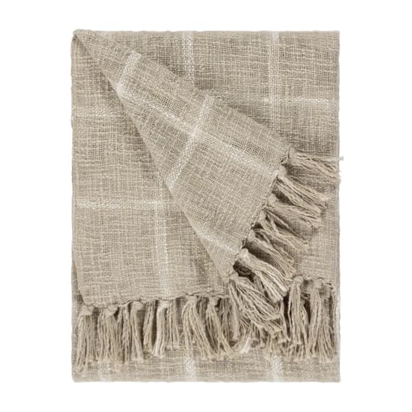 Yard Beni Checked Fringed Throw Stone/Natural 180cm x 130cm