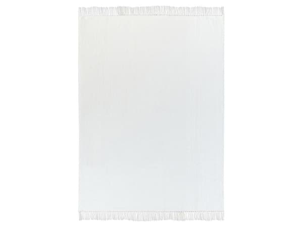 Torkkupeitto valkoinen puuvilla 150 x 200 cm hapsut kalanruotokuvio perinteinen tyyli