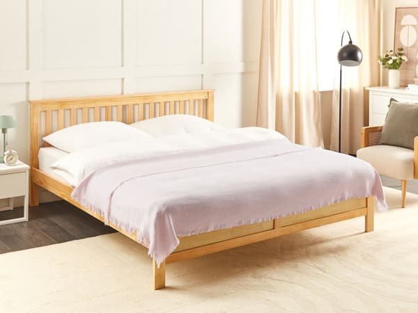 Sengetæppe i lyserød farve bomuld 150 x 200 cm med frynser i klassisk stil soveværelse