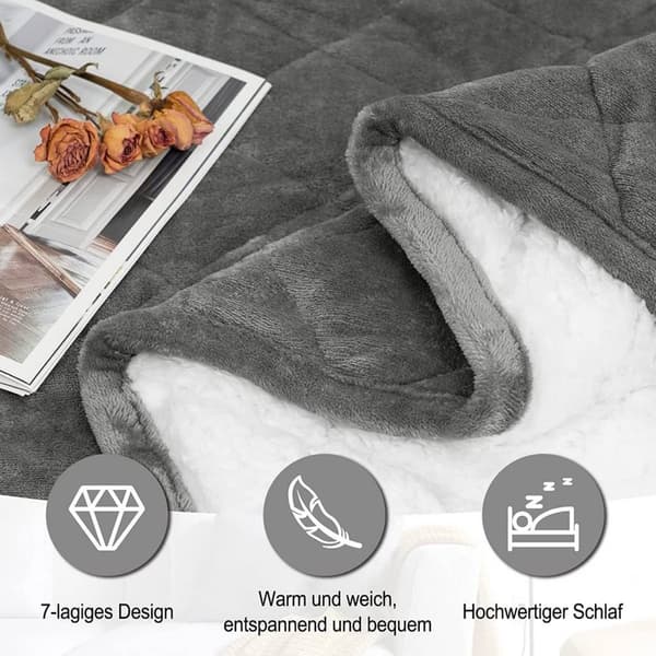 Rootz vægtet terapitæppe - Angstlindrende tæppe - Stresstæppe - Dobbeltsidet flannel & sherpa - Dyb trykstimulering - Jævn vægtfordeling - Holdbar kon