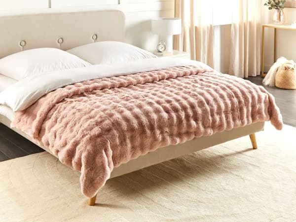 Överkast Filt Rosa Mjuk Konstgjord Kaninpäls 200 x 220 cm Shaggy Filt Sängkläder