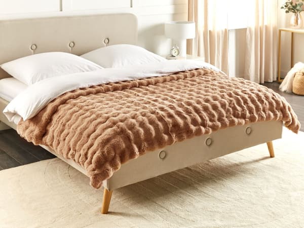Överkast Filt Brun Mjuk Konstgjord Kaninpäls 200 x 220 cm Shaggy Filt Sängkläder