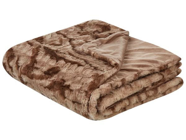 Sengetæppe brun kunstig pels 200 x 220 cm fluffy rektangulær tæppe moderne traditionel stil