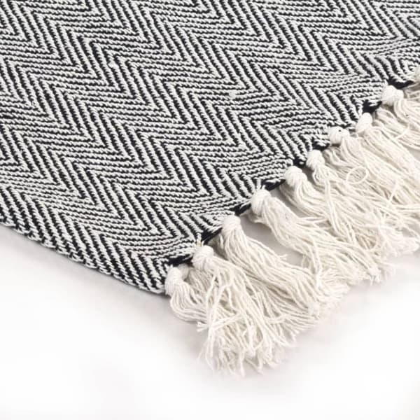 vidaXL plaid 160x210 cm bomuld sildebensmønster marineblå -  Sengetæpper