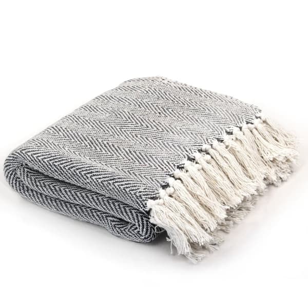 vidaXL plaid 160x210 cm bomuld sildebensmønster marineblå -  Sengetæpper