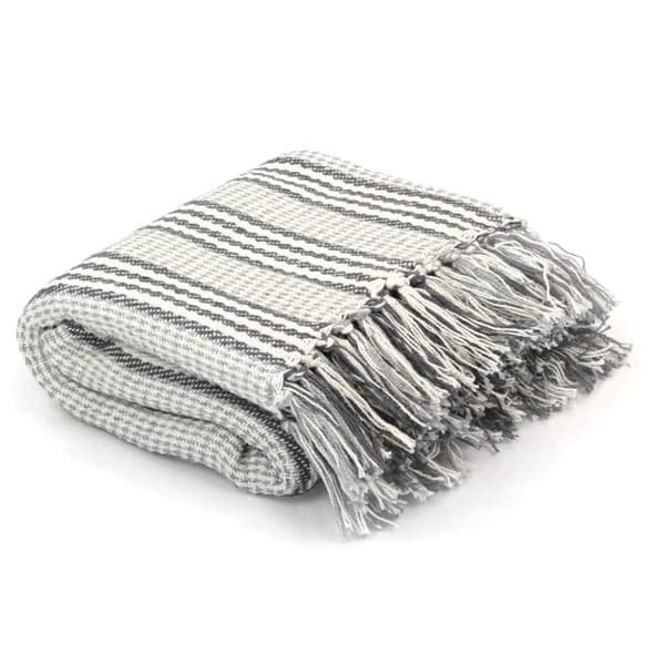 vidaXL plaid 125x150 cm bomuld stribet grå og hvid -  Sengetæpper