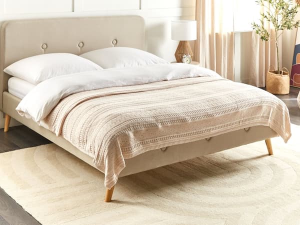 Sengetæppe Lys Beige Bomuld 150 x 200 cm Dekorativt sengetøj Klassisk design Soveværelse