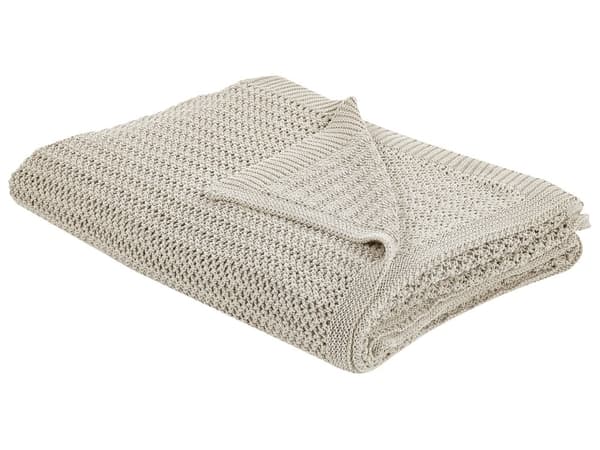Sengetæppe i lys beige bomuld 150 x 200 cm vævet rektangulært i traditionel boho-stil