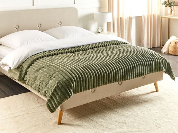 Plaid Grøn Kunstpels 200 x 220 cm Blød Hyggetæppe til Sofa Moderne Varm Imiteret Pels Design Senge