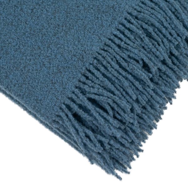 Merinouldstæppe Bukle 140x200 blå denim med frynser