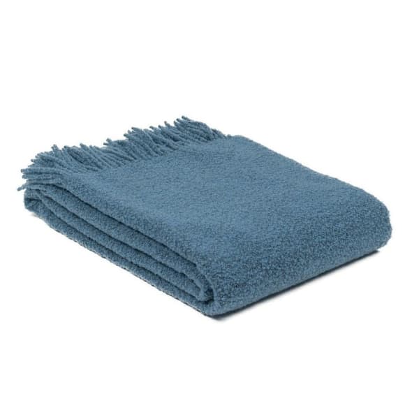 Merinouldstæppe Bukle 140x200 blå denim med frynser