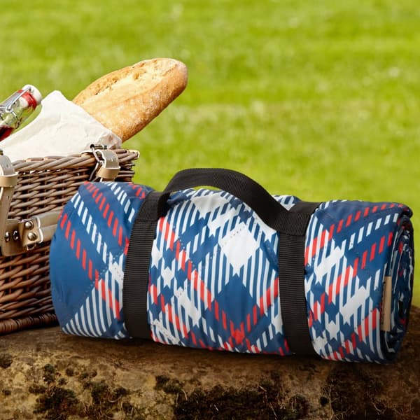 Picnictæppe 130x145 Harmony marineblå rød ternet Eurofirany