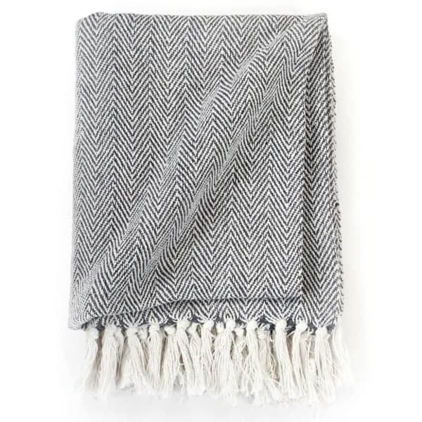 Plaid 160x210 cm bomuld sildebensmønster marineblå - Plaid - Plaider - Home & Living