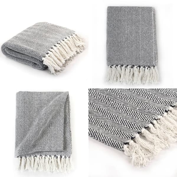 Plaid 160x210 cm bomuld sildebensmønster marineblå - Plaid - Plaider - Home & Living