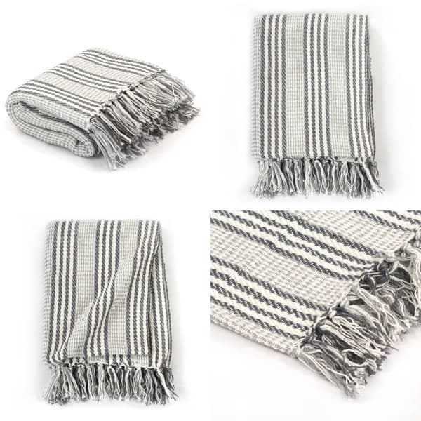 Plaid 220x250 cm bomuld stribet grå og hvid - Plaid - Plaider - Home & Living