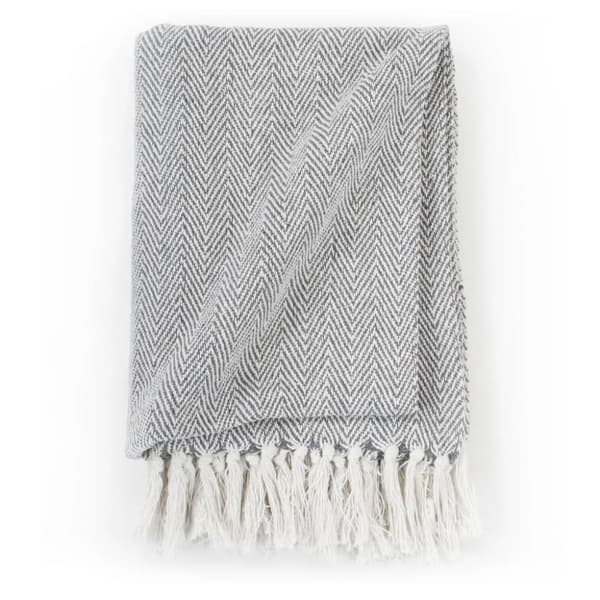 Plaid bomuld sildebensmønstret 160 x 210 cm grå - Plaid - Plaider - Home & Living