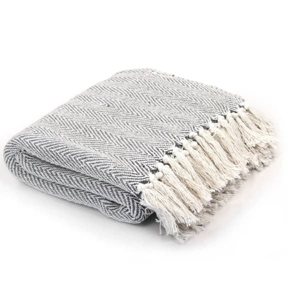 Plaid bomuld sildebensmønstret 160 x 210 cm grå - Plaid - Plaider - Home & Living