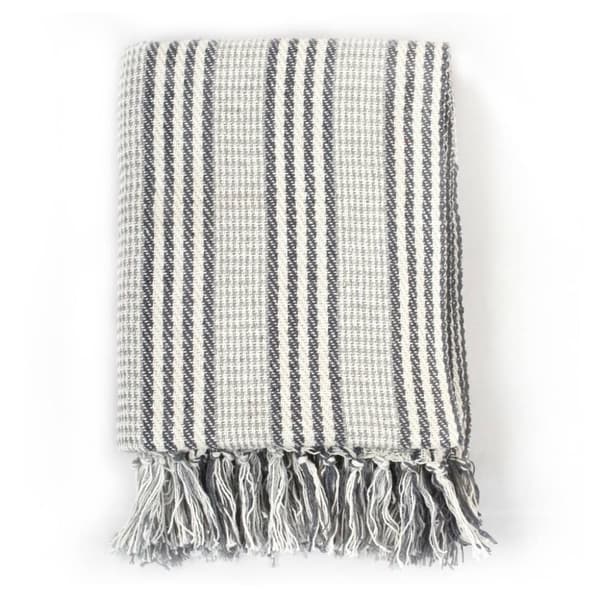 Plaid 125x150 cm bomuld stribet grå og hvid - Plaid - Plaider - Home & Living