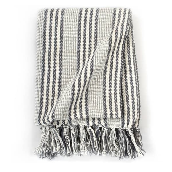 Plaid 125x150 cm bomuld stribet grå og hvid - Plaid - Plaider - Home & Living