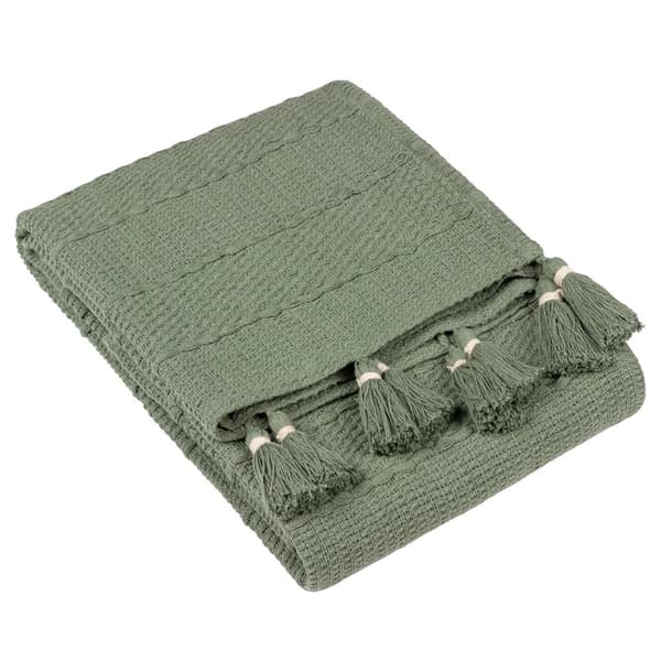 Yard Caliche Woven Tassel Throw Khaki Green 130cm x 180cm