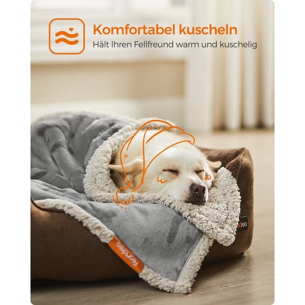 Rootz Pet Peitto - Koiranpeitto - Pentuheitto - Sherpa-materiaali - TPU-kalvo - Flanellikangas - Kevyt - Suuri koko - Harmaa - 101cm x 73cm