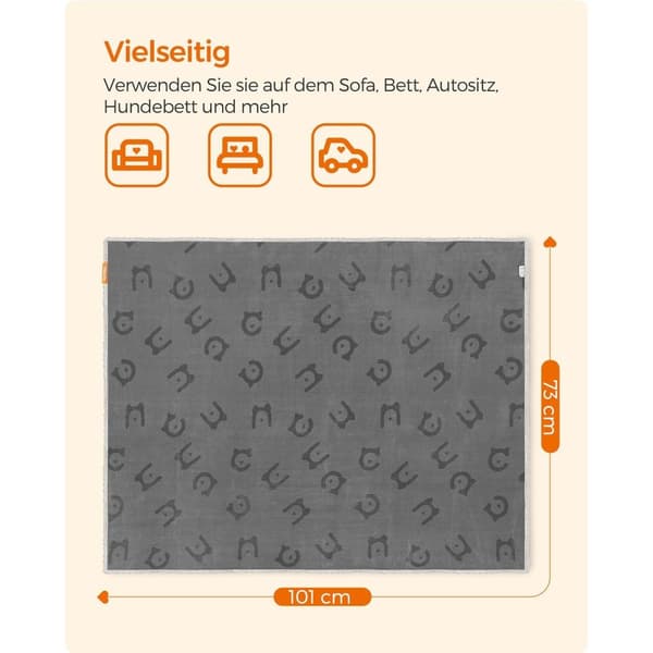 Rootz Pet Peitto - Koiranpeitto - Pentuheitto - Sherpa-materiaali - TPU-kalvo - Flanellikangas - Kevyt - Suuri koko - Harmaa - 101cm x 73cm