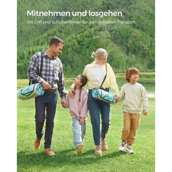 Rootz Picknickfilt - Utomhusmatta - Strandmatta - Vattentät - Lätt - Bärbar - 200 cm x 200 cm - Grå med tropisk ormbunke