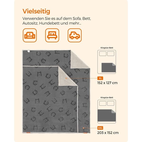 Rootz Pet Tæppe - Hundetæppe - Puppy Throw - Sherpa Materiale - TPU film - Flanell Stof - Letvægts - Hyggeligt - Stor Størrelse 152cm x 127cm