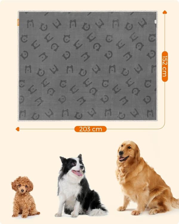 Rootz Pet Tæppe - Hundetæppe - Sherpa Tæppe - TPU film - Flanell - Varmt og hyggeligt - Letvægts - Grå - 203 cm x 152 cm