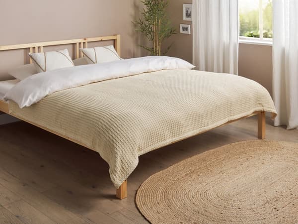Beige bomuldssengetæppe 150 x 200 cm med vaffelstruktur stue soveværelse tekstiler