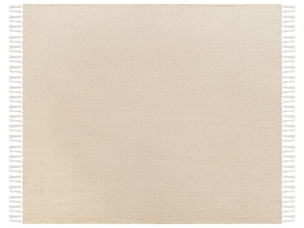 Beige bomuldssengetæppe 220 x 240 cm med kvaster stue soveværelse tekstiler soveværelse